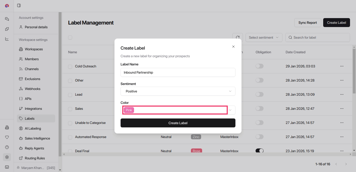 Label color selection
