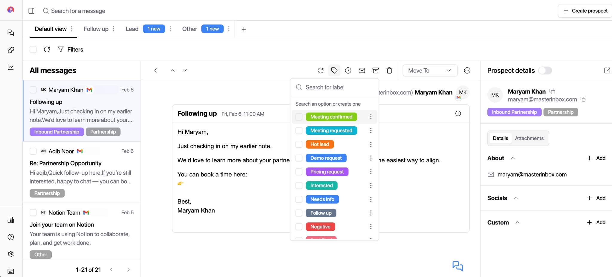 Apply label from inbox