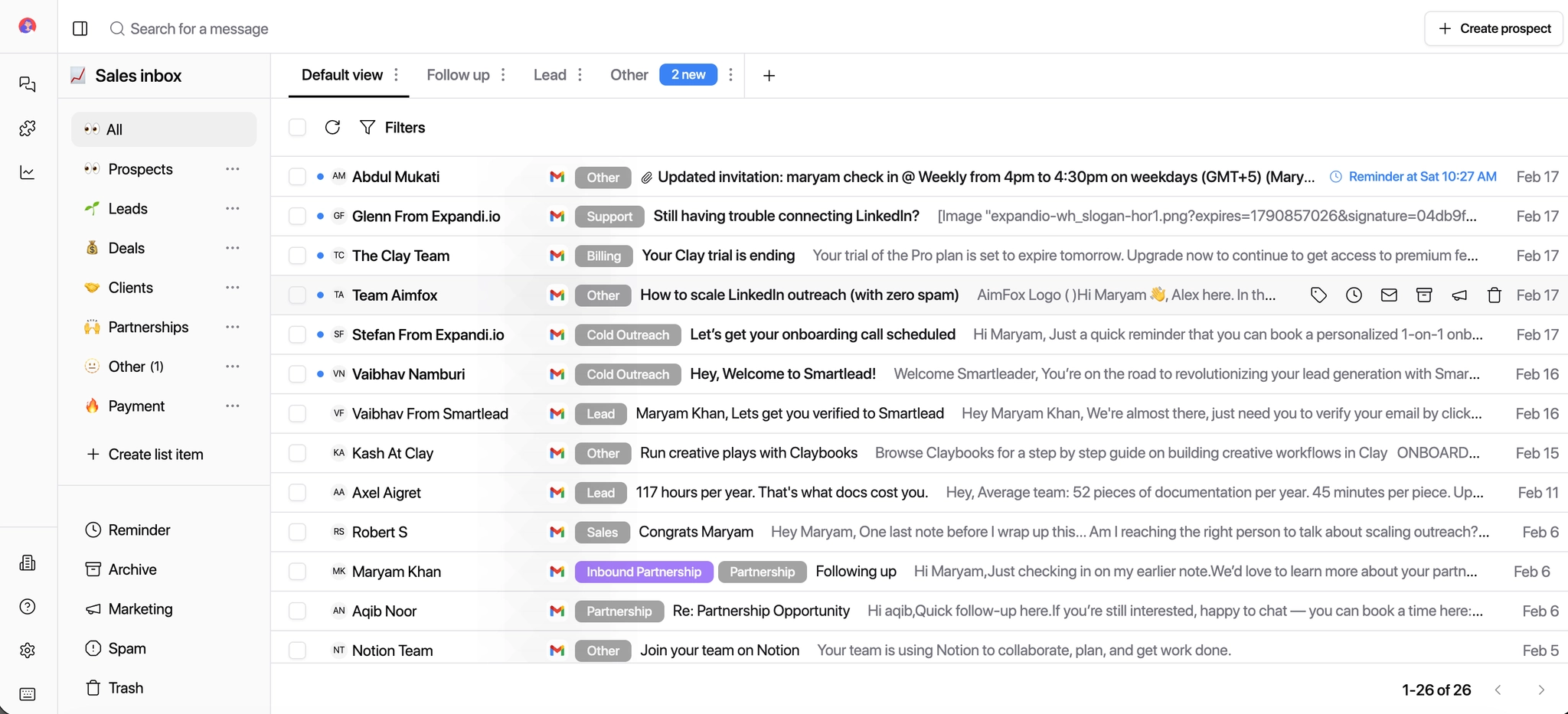 Create Prospect button