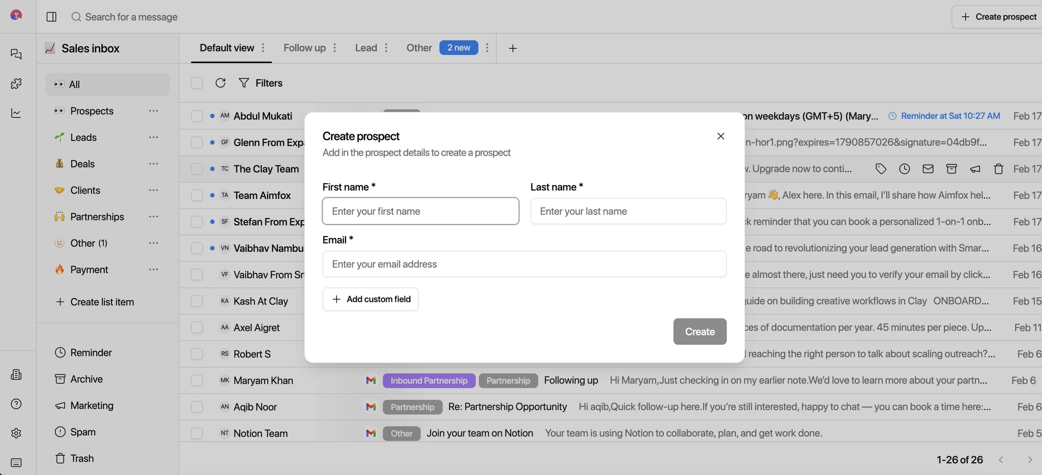 Prospect form fields
