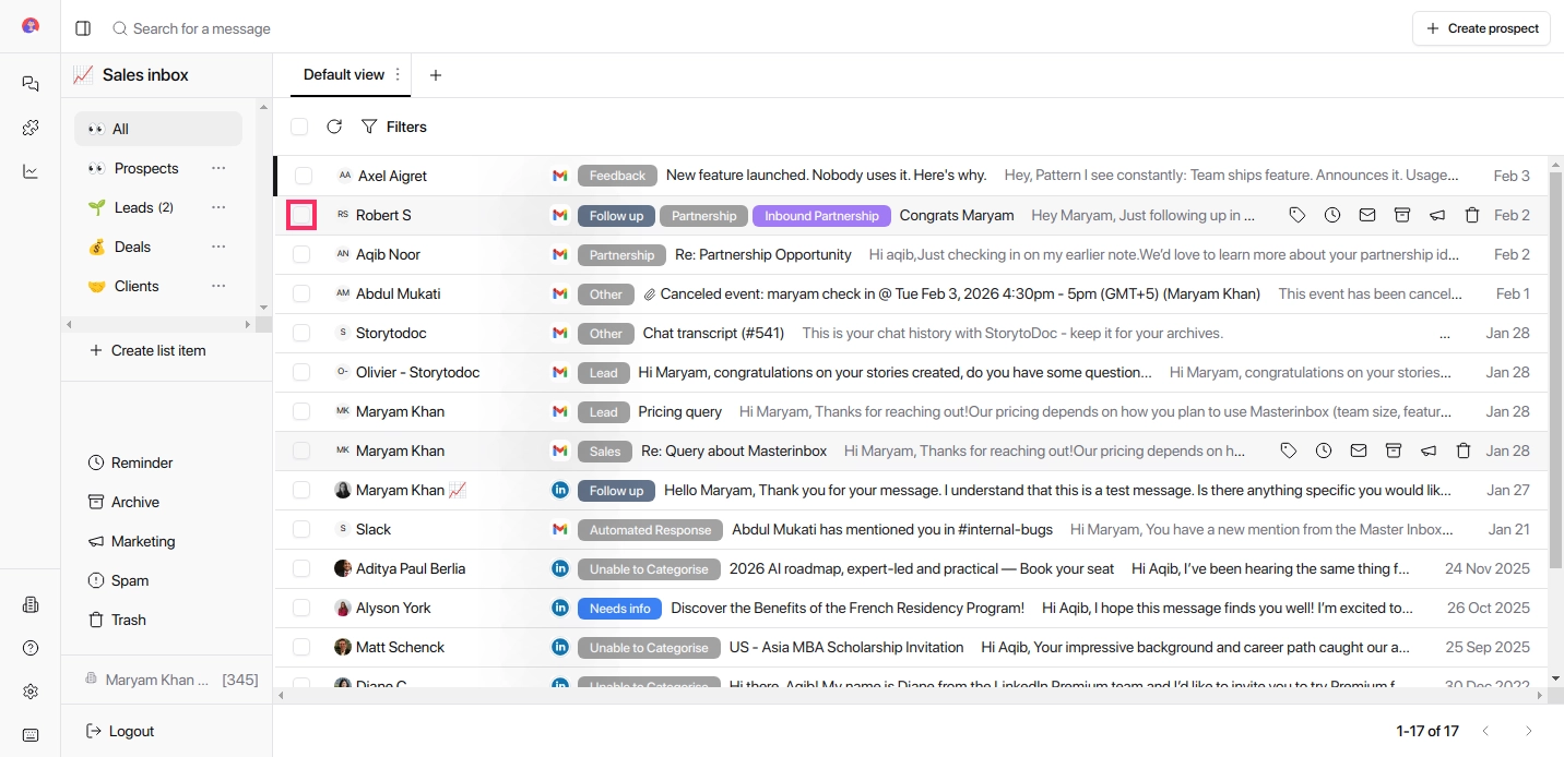 Workspace inbox view
