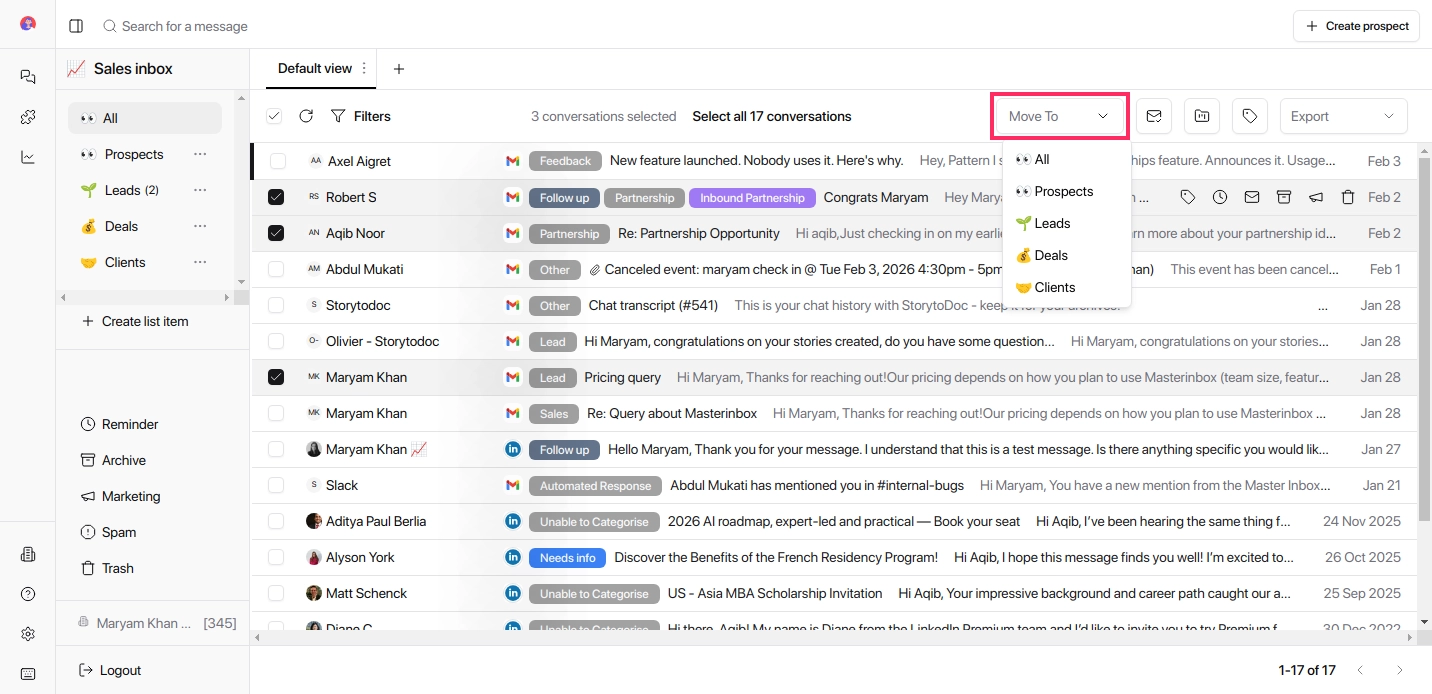 Move To button highlighted