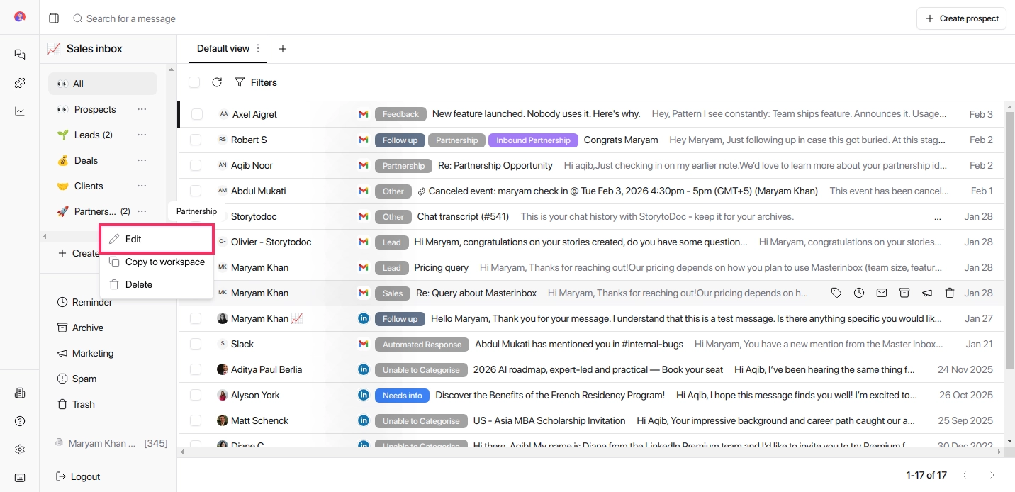 Edit button in sidebar