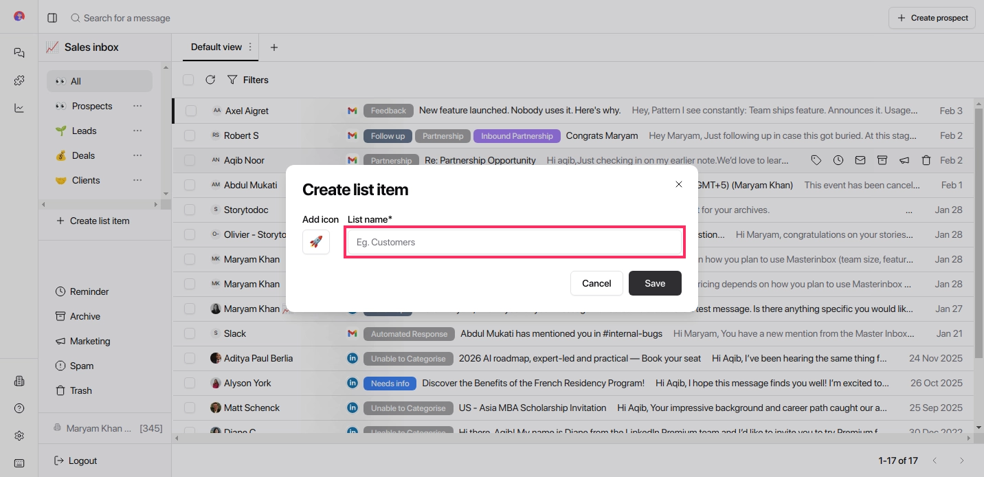 Enter list name and emoji