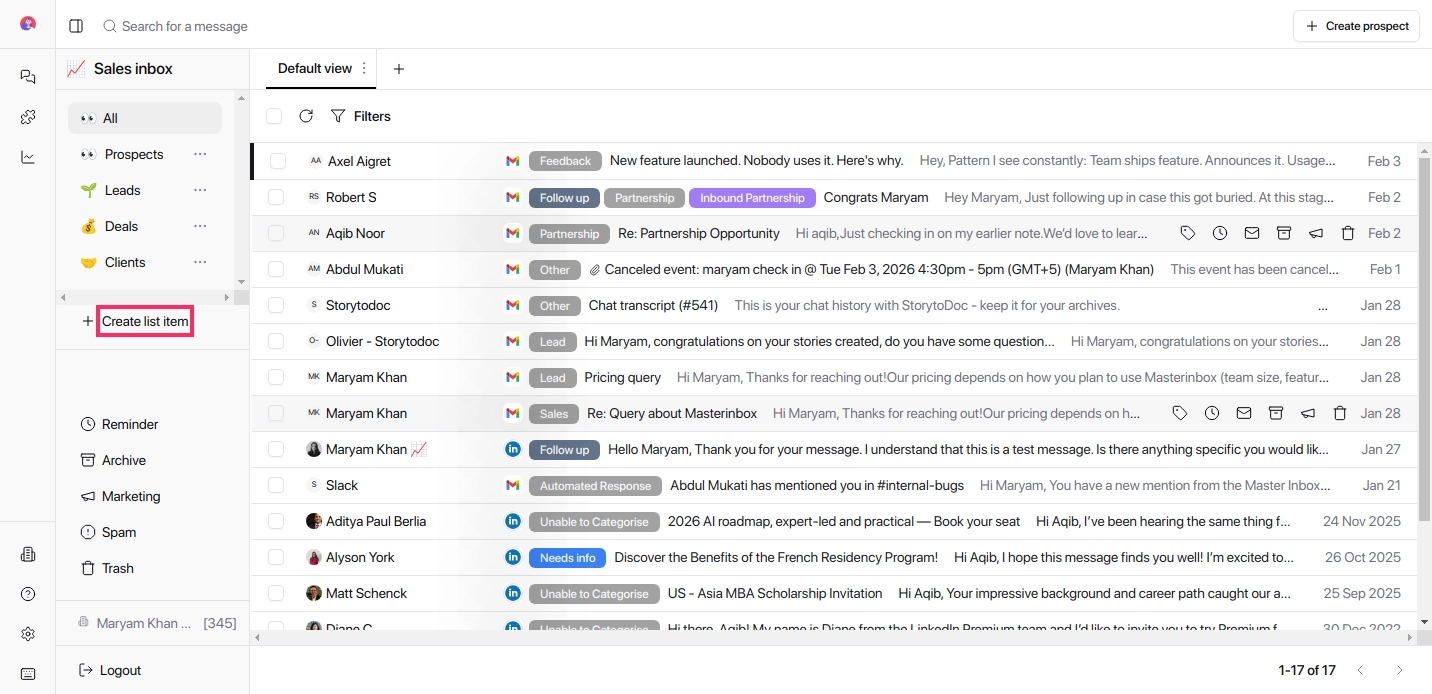 Create List Item button