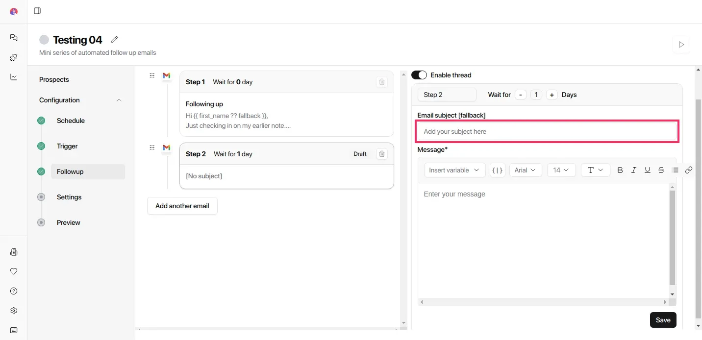 Follow-up configuration