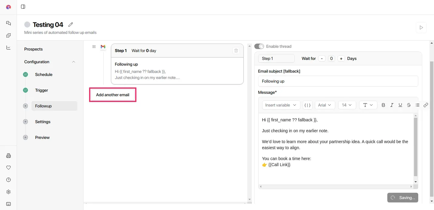 Email sequence builder