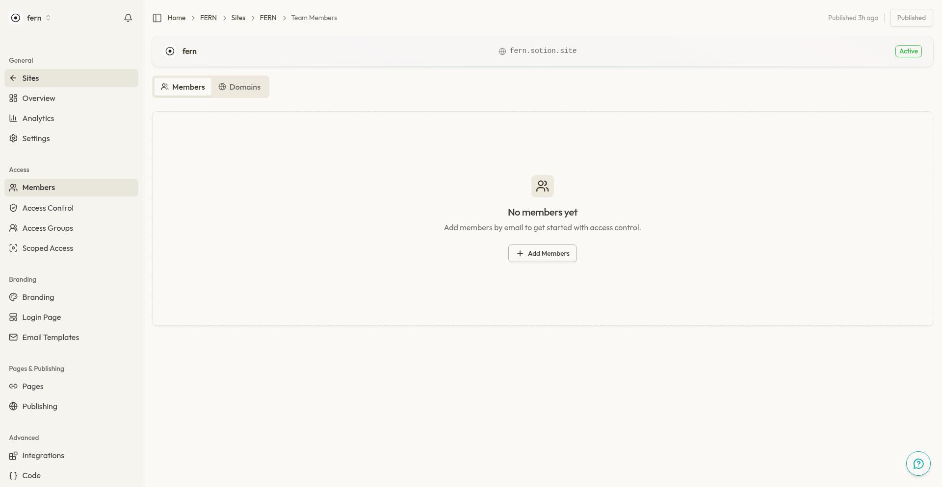 Members page overview showing the members table with filters and toolbar