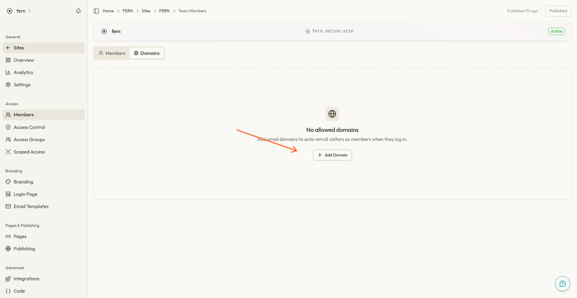 Allowed Domains tab showing Add Domain button