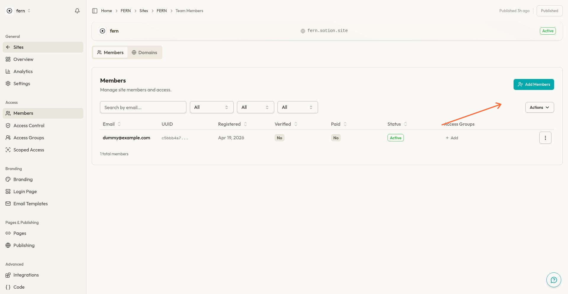 Actions dropdown showing Export as CSV and Export as JSON options