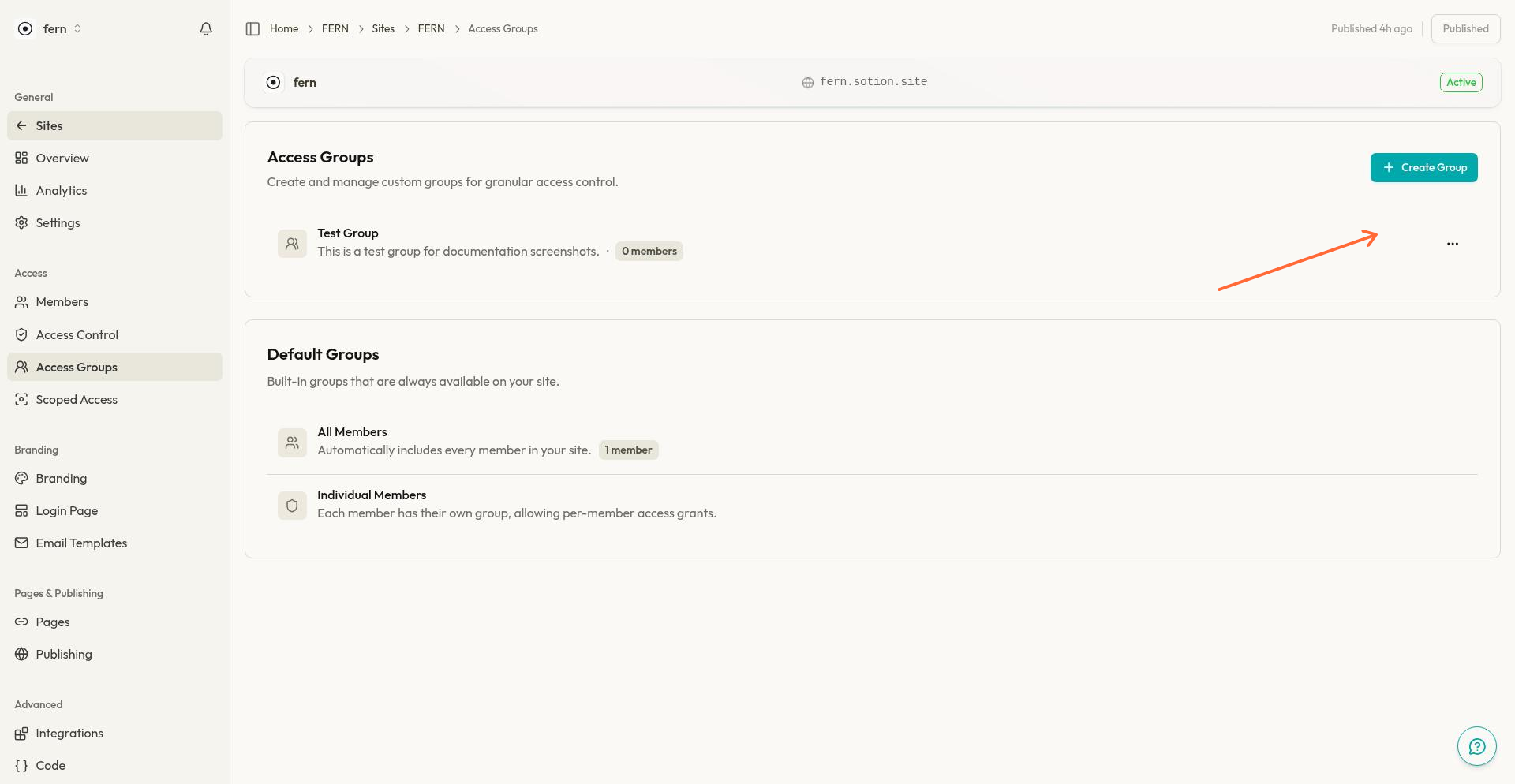 Access group card showing overflow menu with Edit, Manage Members, and Delete options