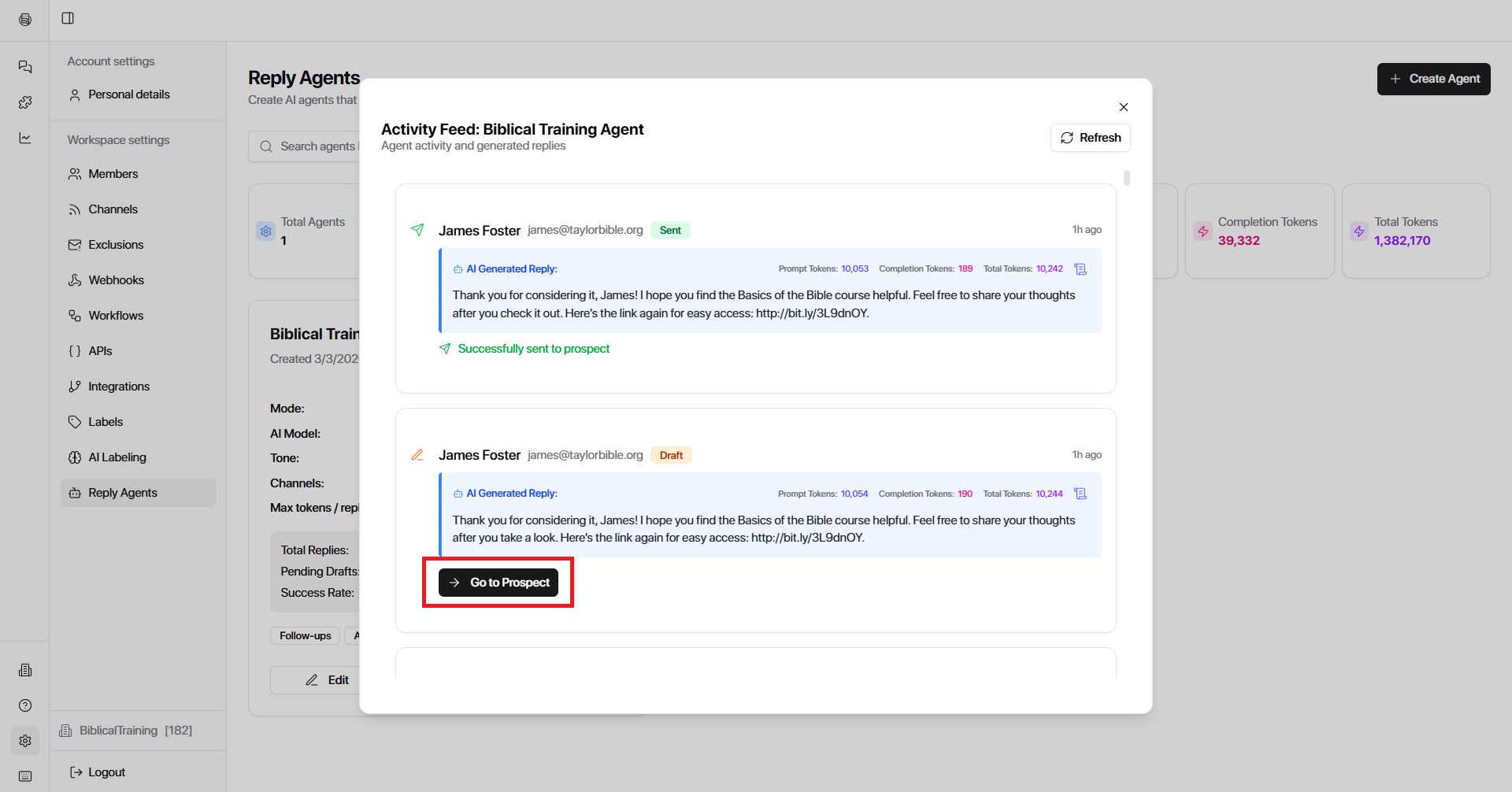 Go to Prospect button