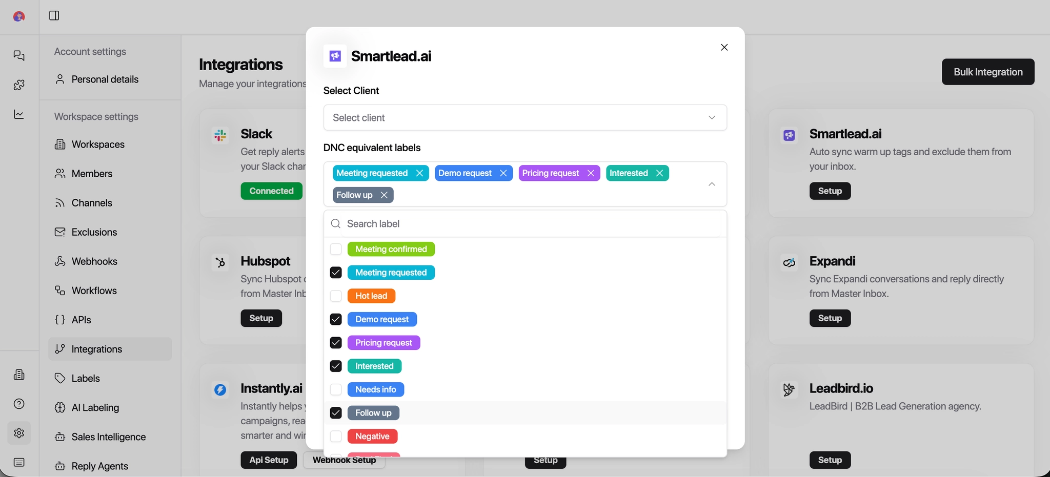 Select client account