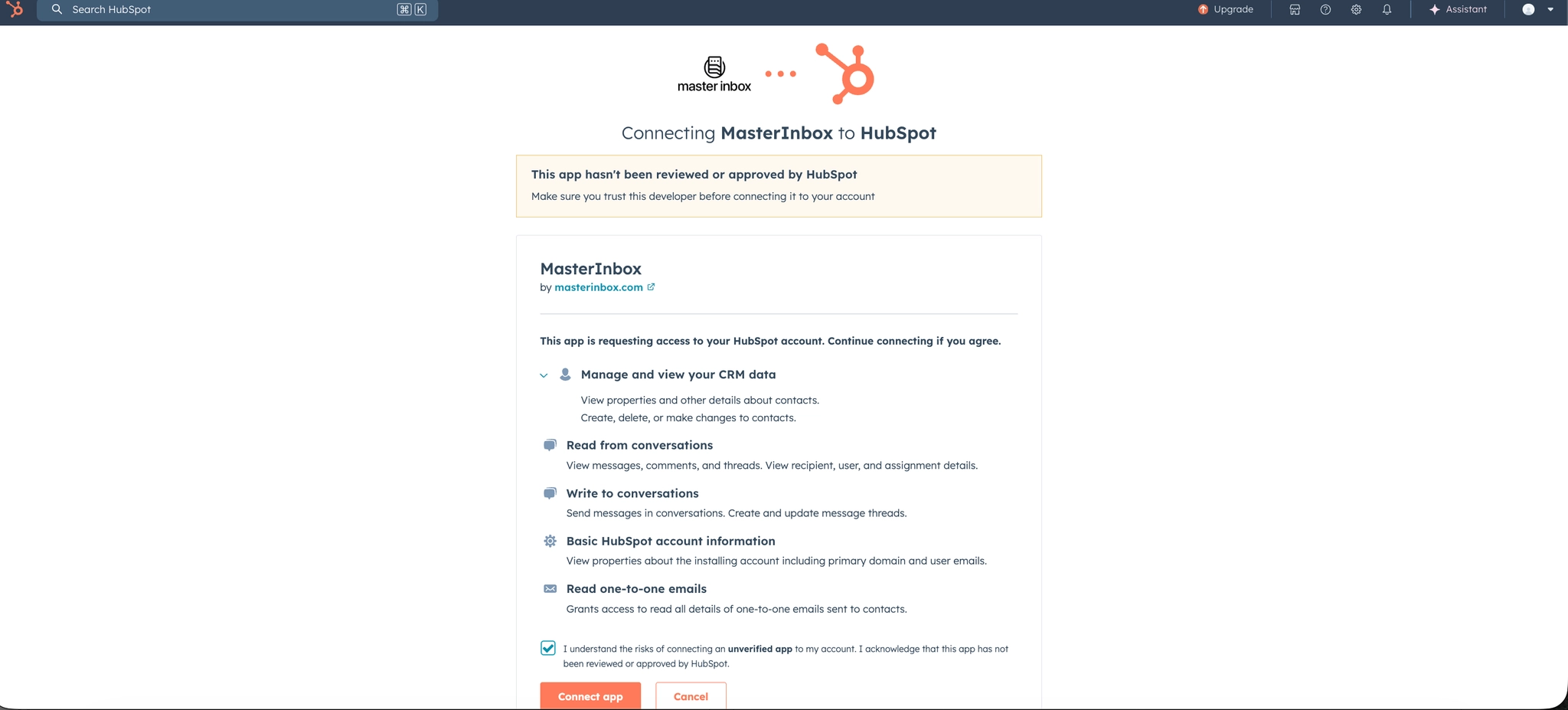Connect app authorization