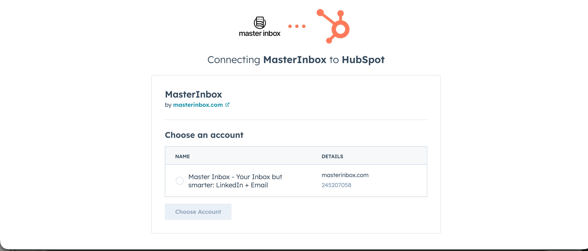 Select HubSpot account