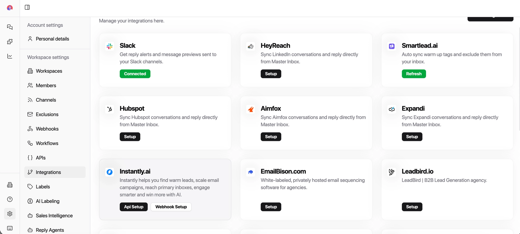 HubSpot integration settings