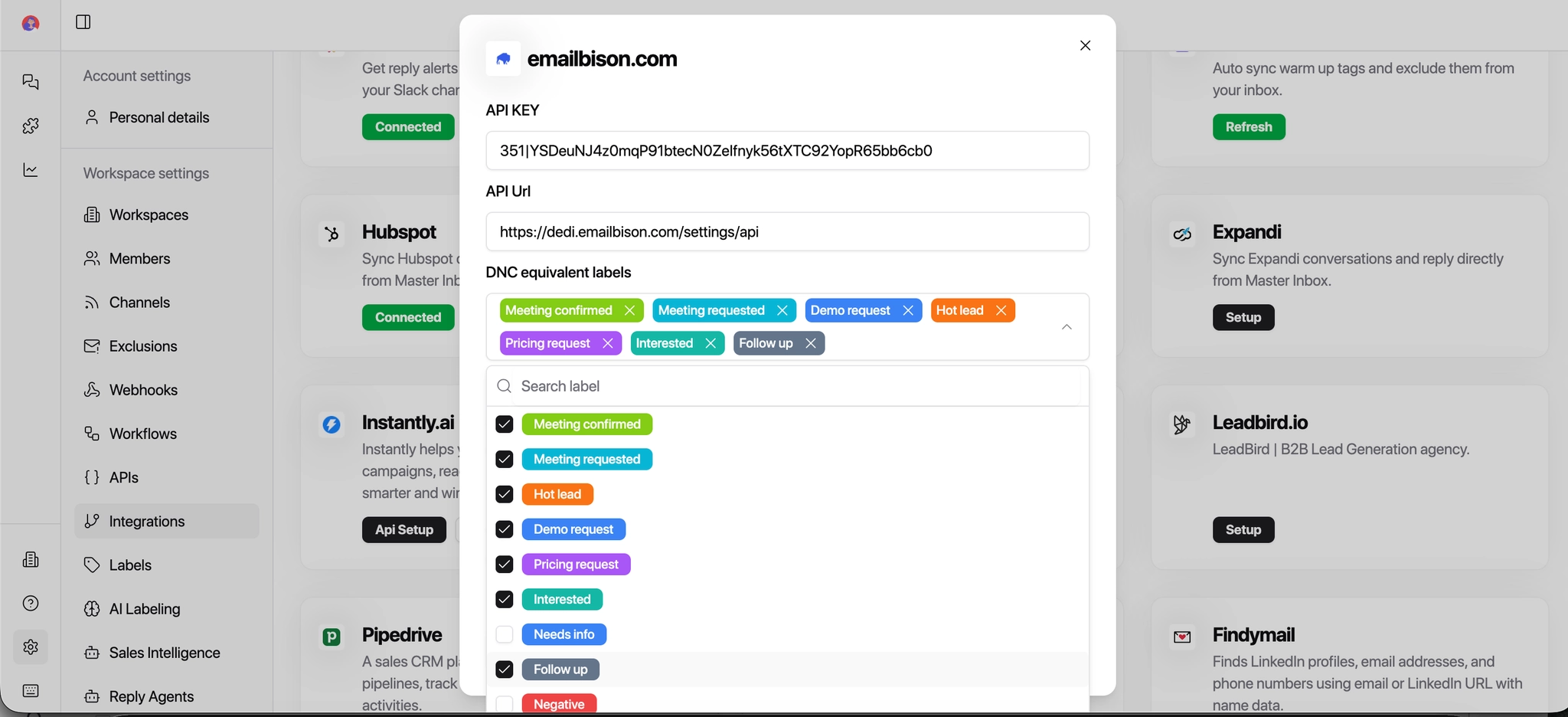 DNC label configuration settings