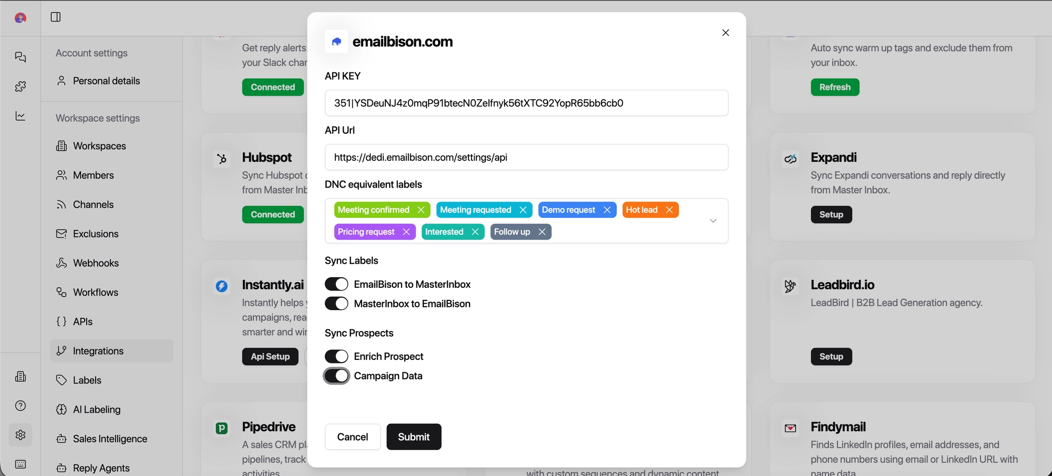 Sync Prospect Options toggle settings