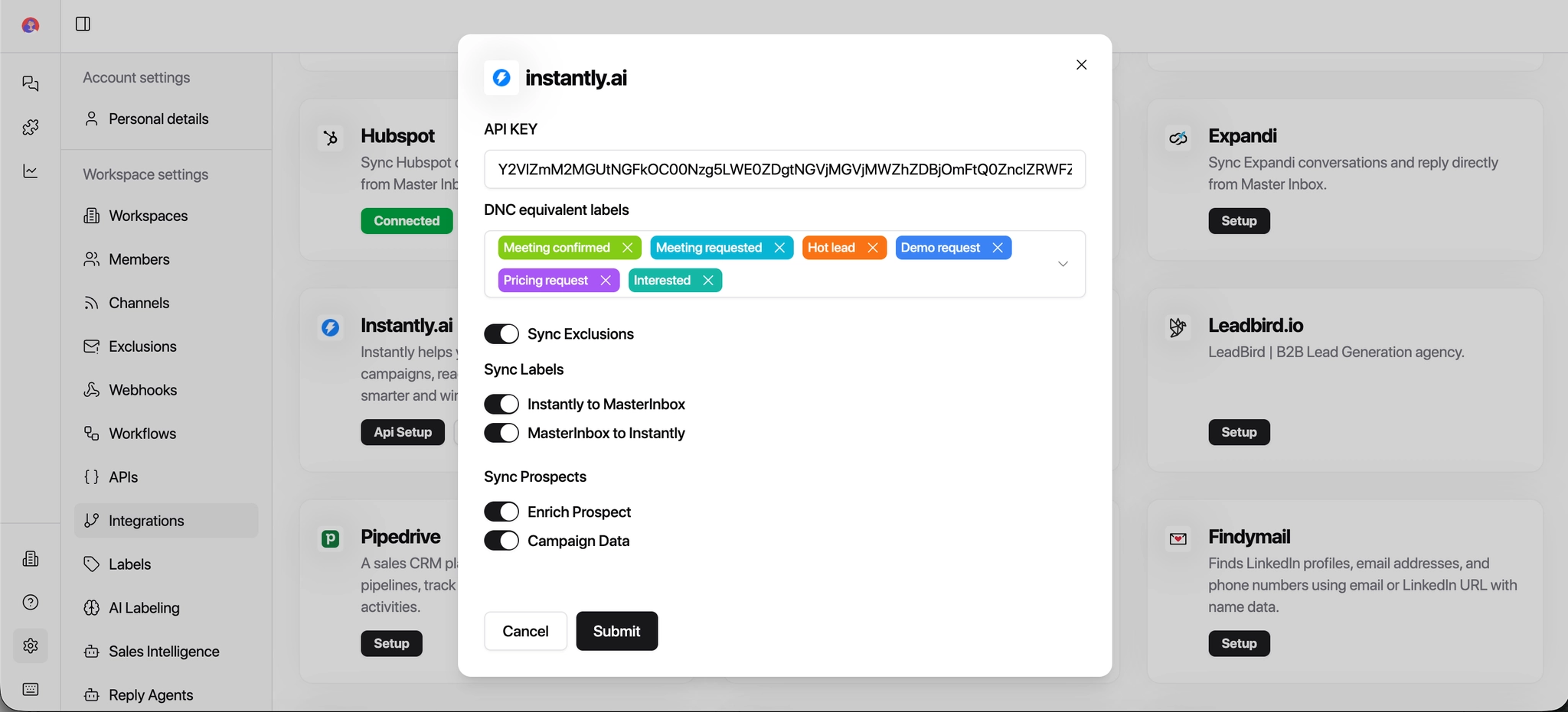 Sync prospect options configuration