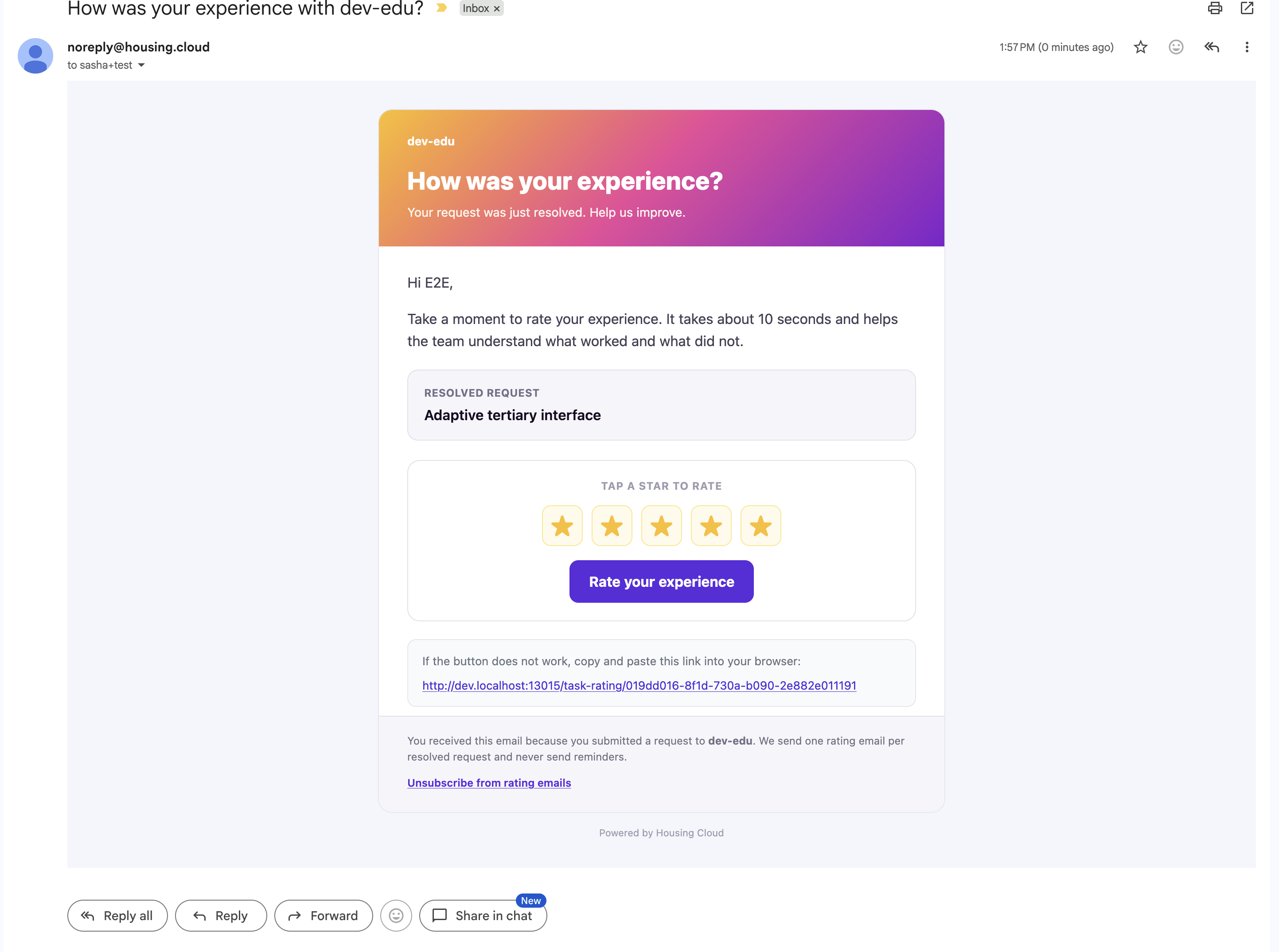 Tasks list showing the Rating column with star ratings and comment buttons