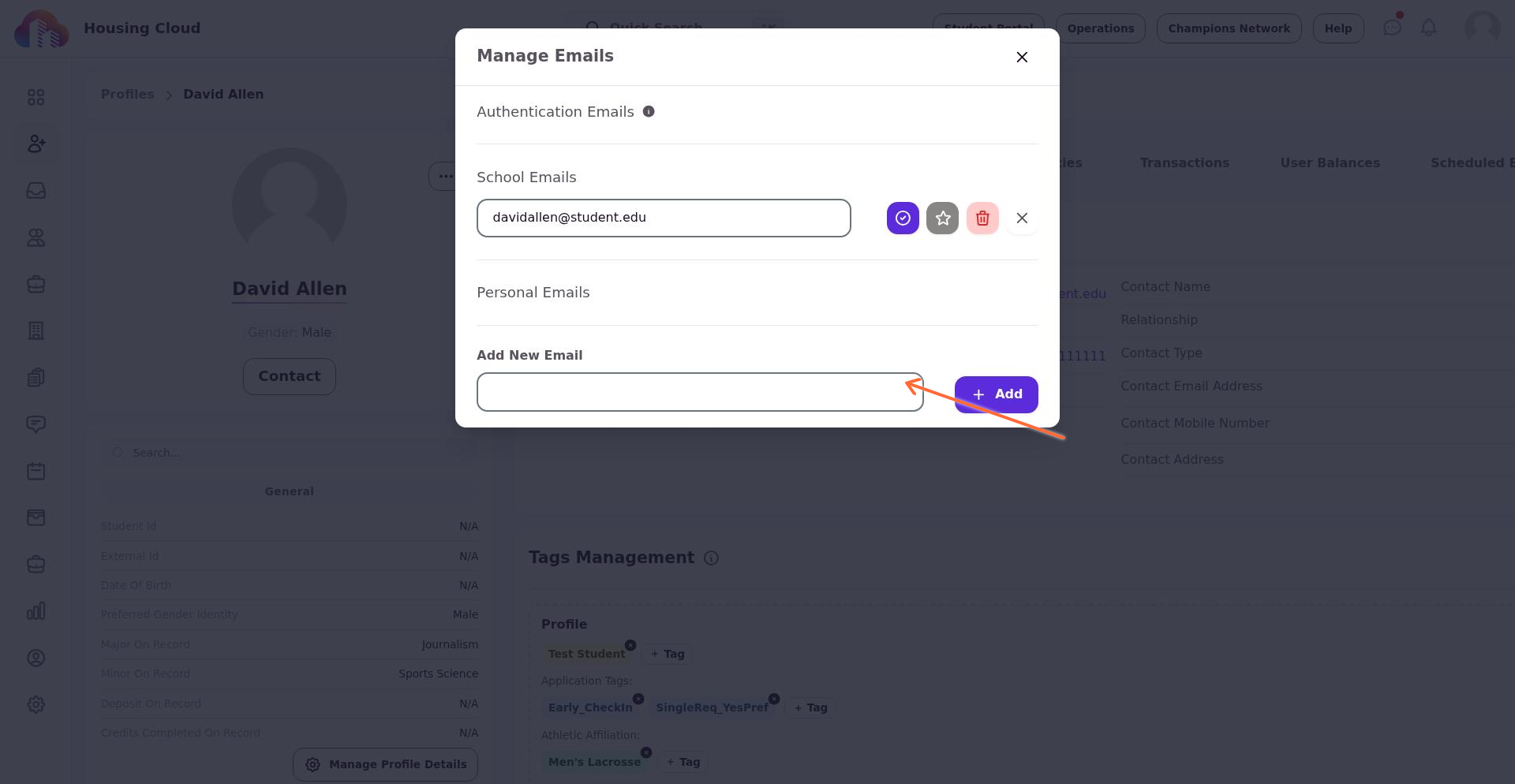Add New Email section