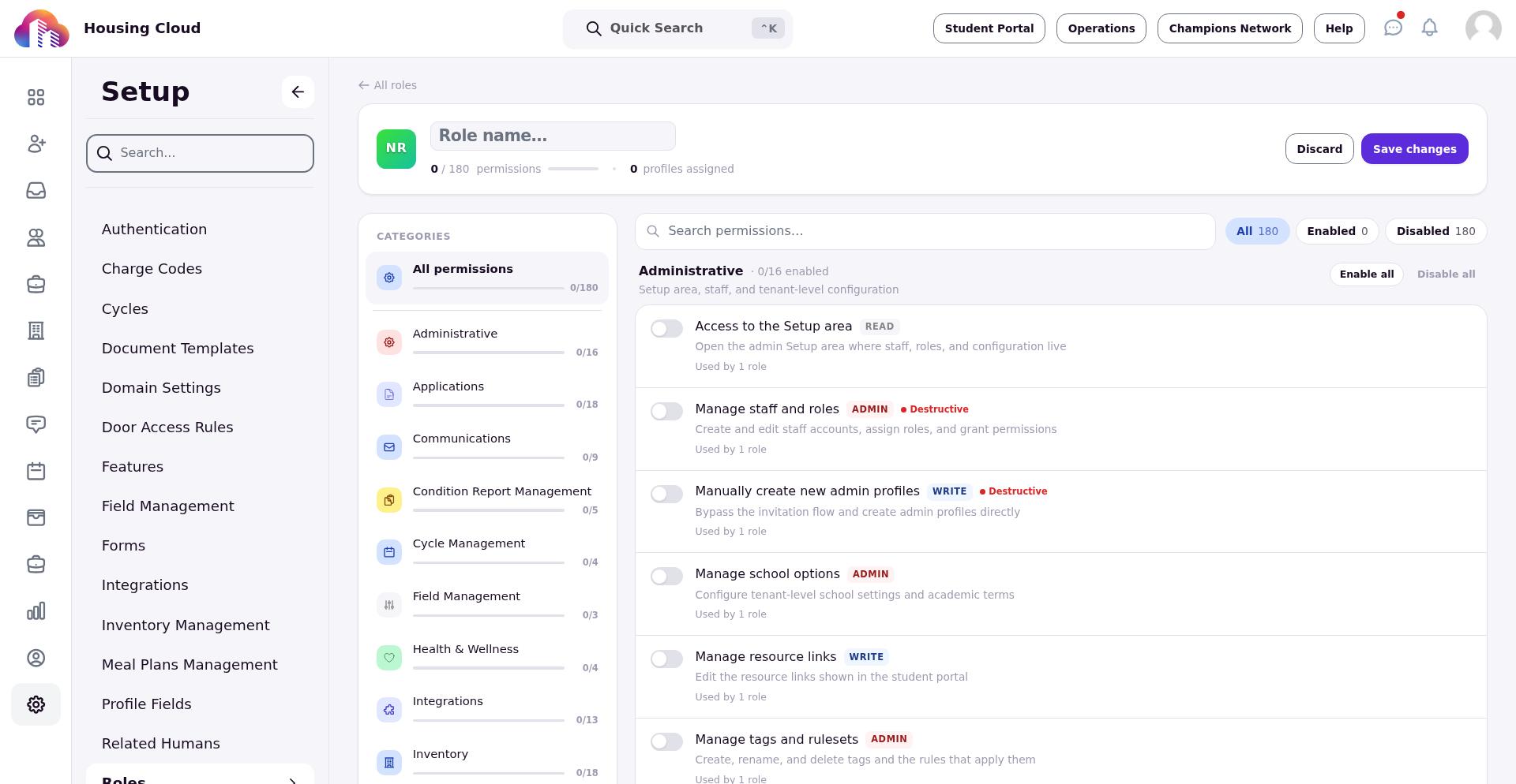 Permission grid showing permission categories and toggles