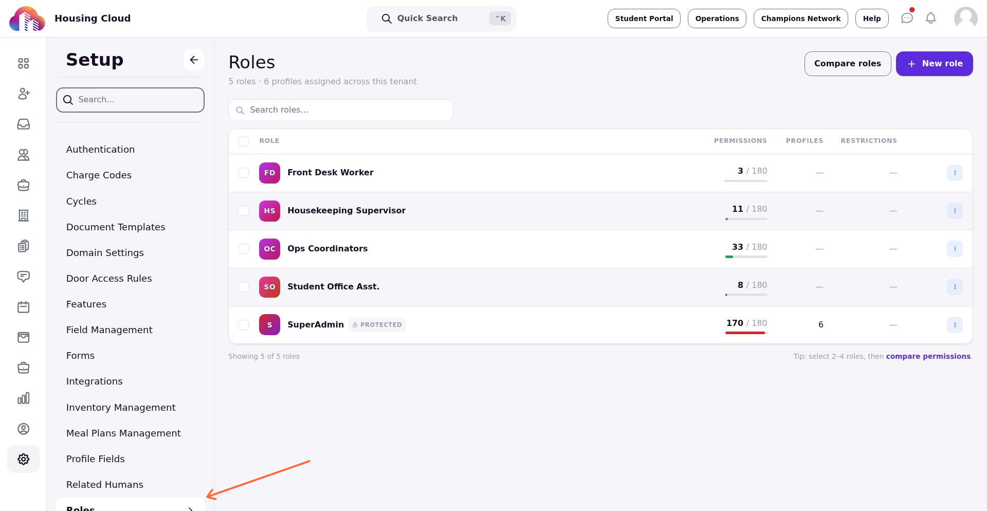 Click Roles in the Setup section of the sidebar