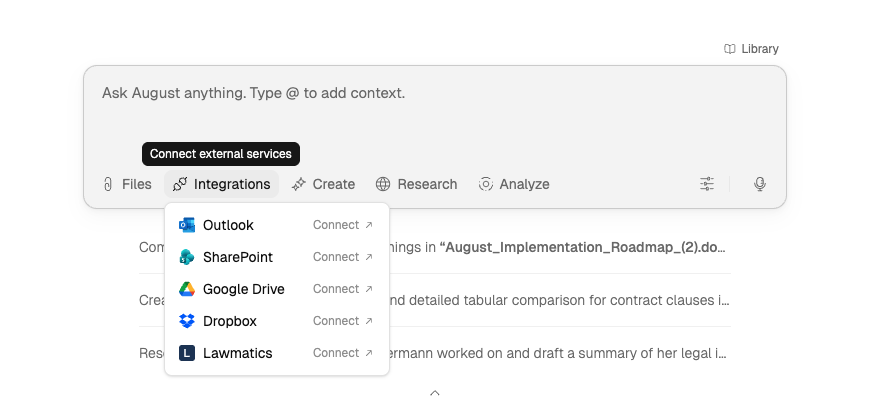 Integrations settings page