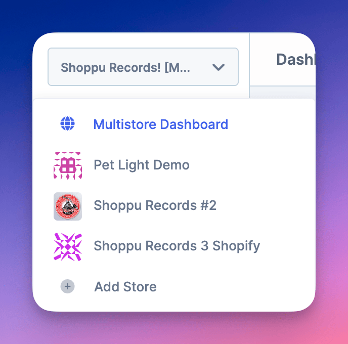 Add store from the top-left dropdown