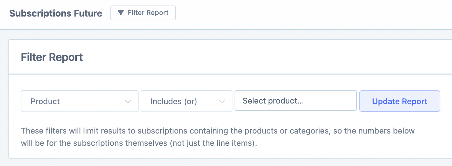 Filter Report button to select subscription products