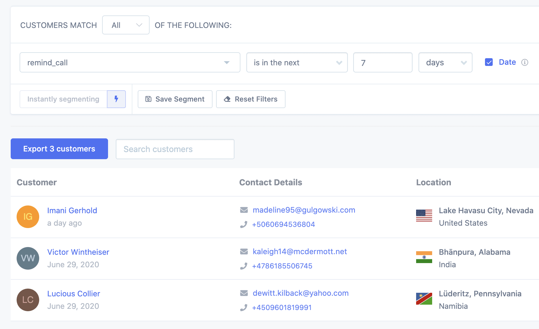 Filter customers by reminder date in next 7 days