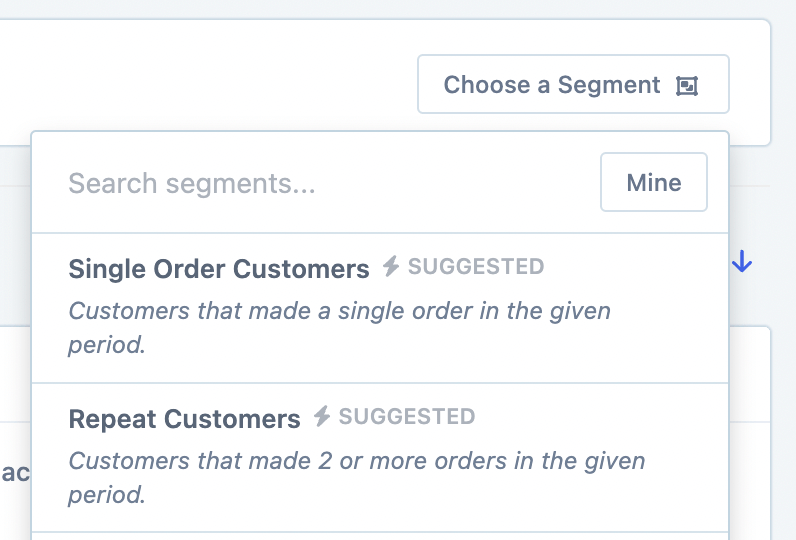 Segment dropdown showing Repeat Order Customers and Single Order Customers options