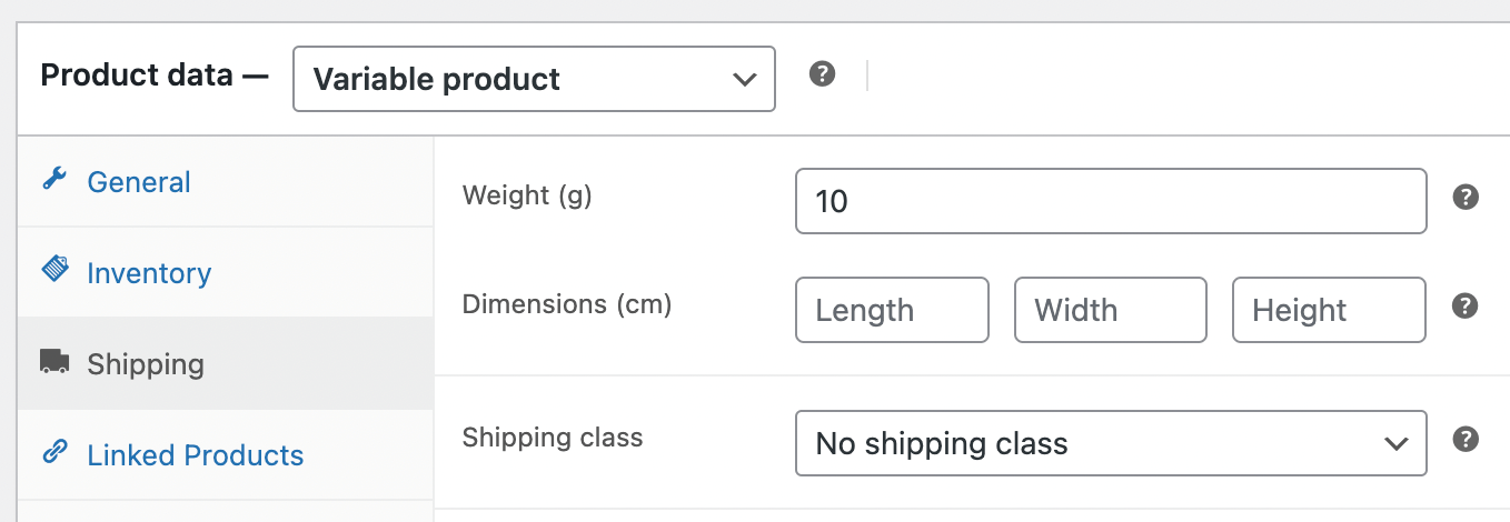 Set weight for product in WooCommerce
