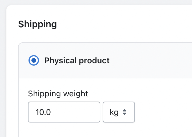 Set weight and unit of product in Shopify