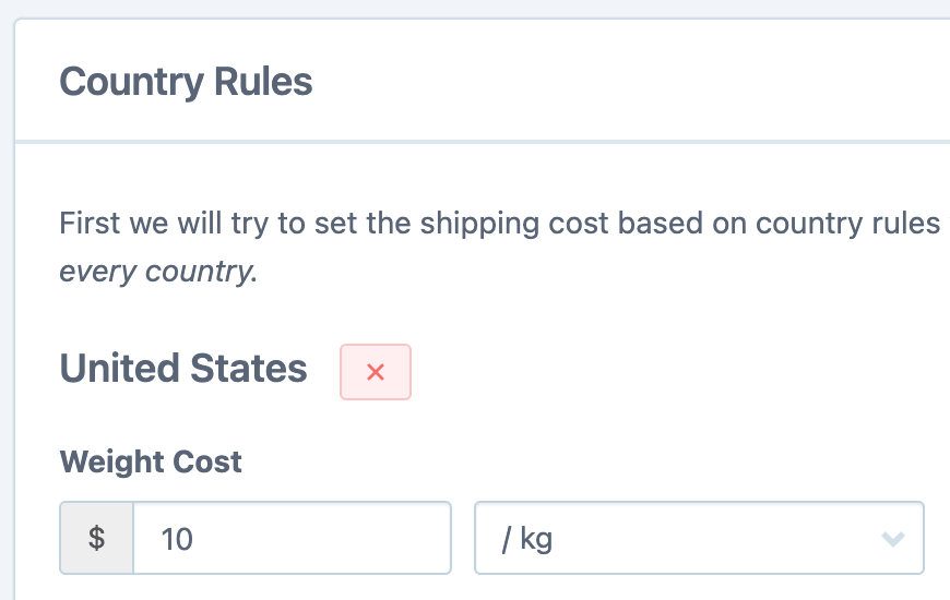 Set country cost rule for shipping