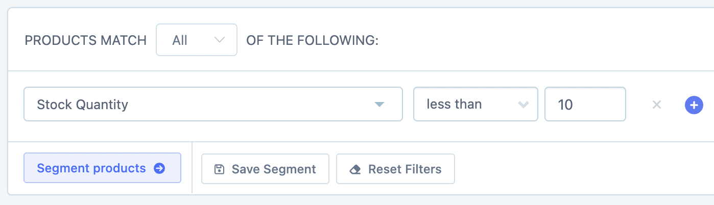 Low stock filter for products