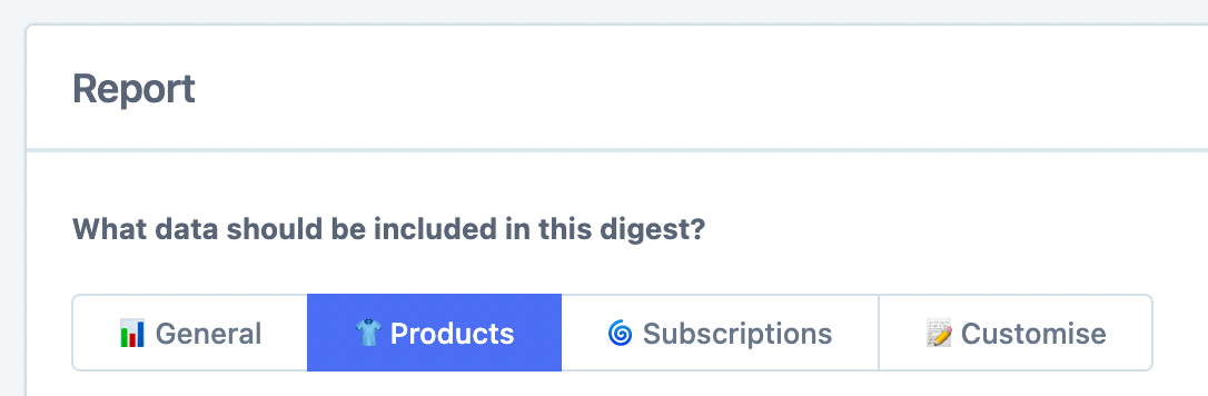 Products digest template selection