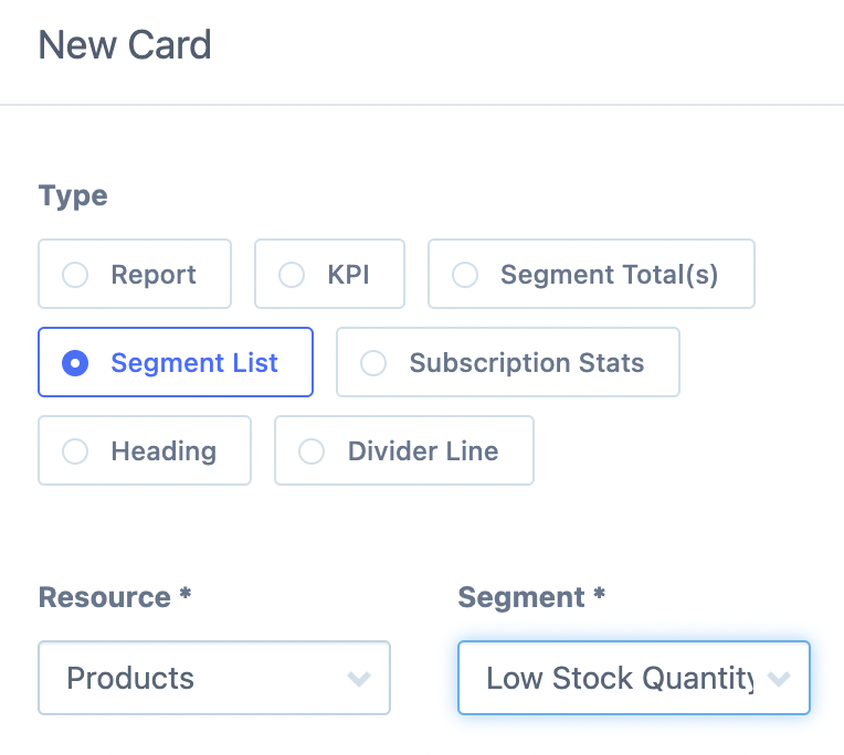 Low stock quantity card selection