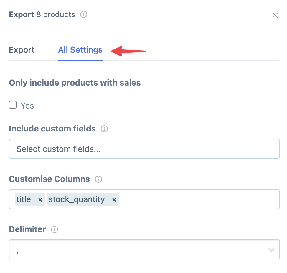 Customize columns in export