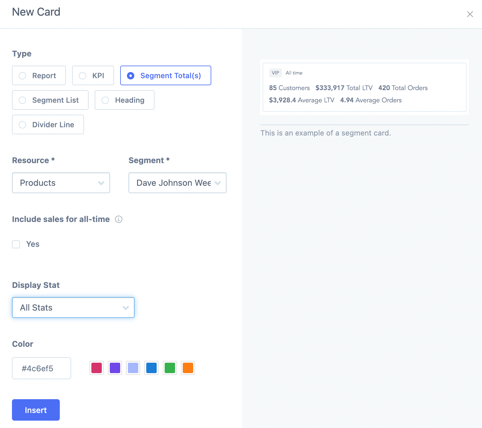 Set type of card