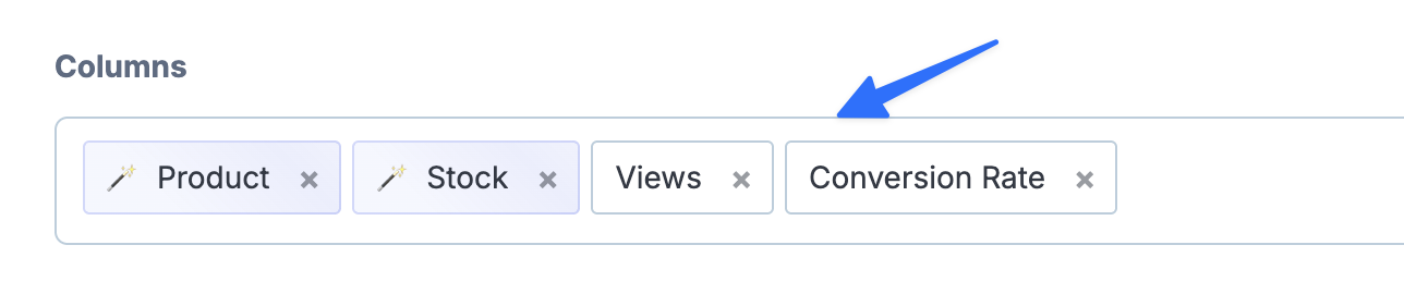 Adding Views and Conversion Rate columns in the column editor