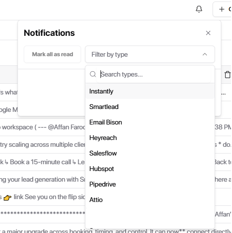 Integration and source filters in the Notification Center
