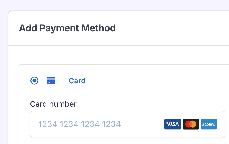 Add payment method button in billing settings