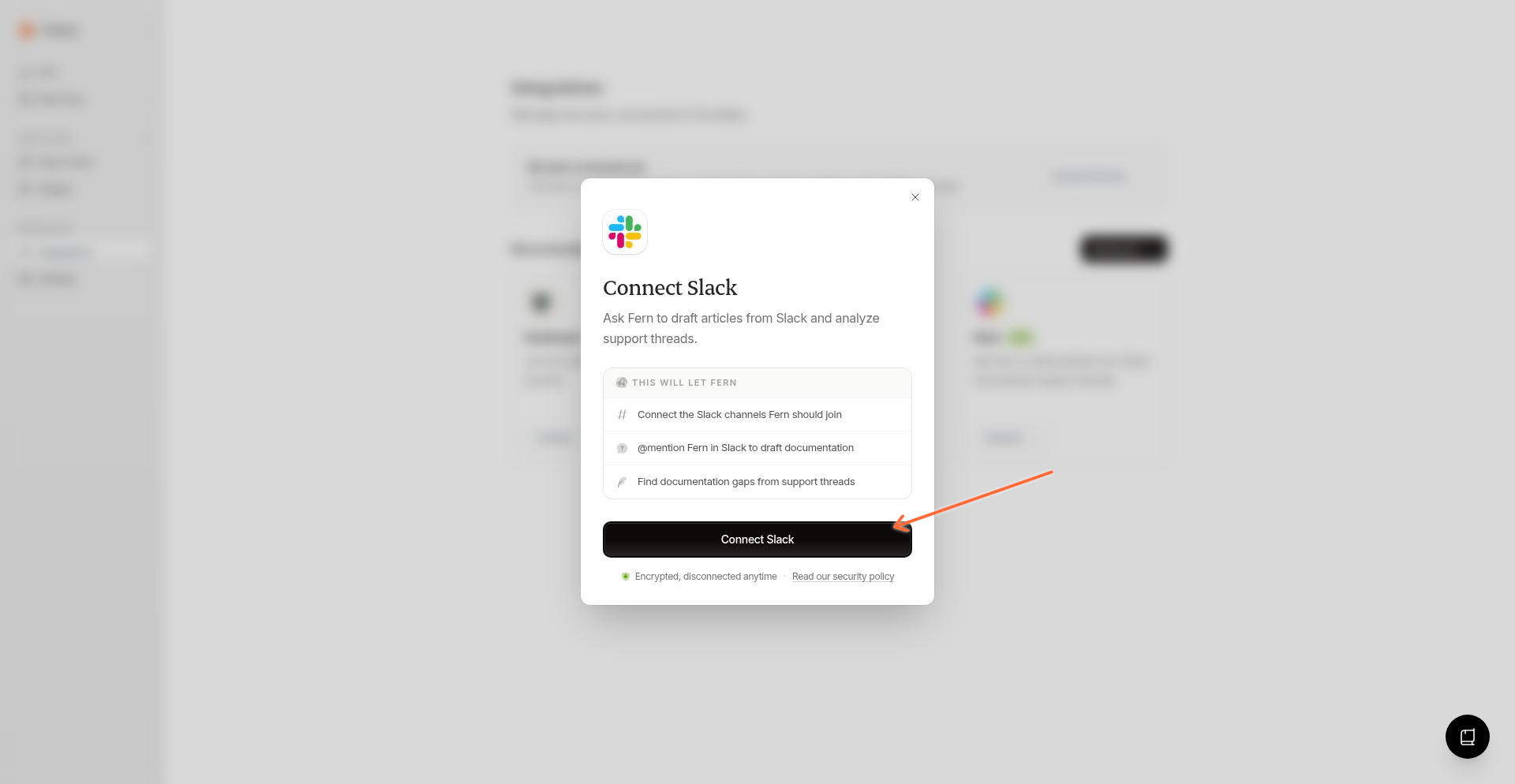 Slack connection dialog with Connect Slack button