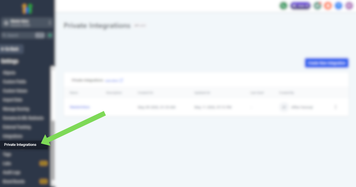 Private Integrations menu item selected in GoHighLevel settings