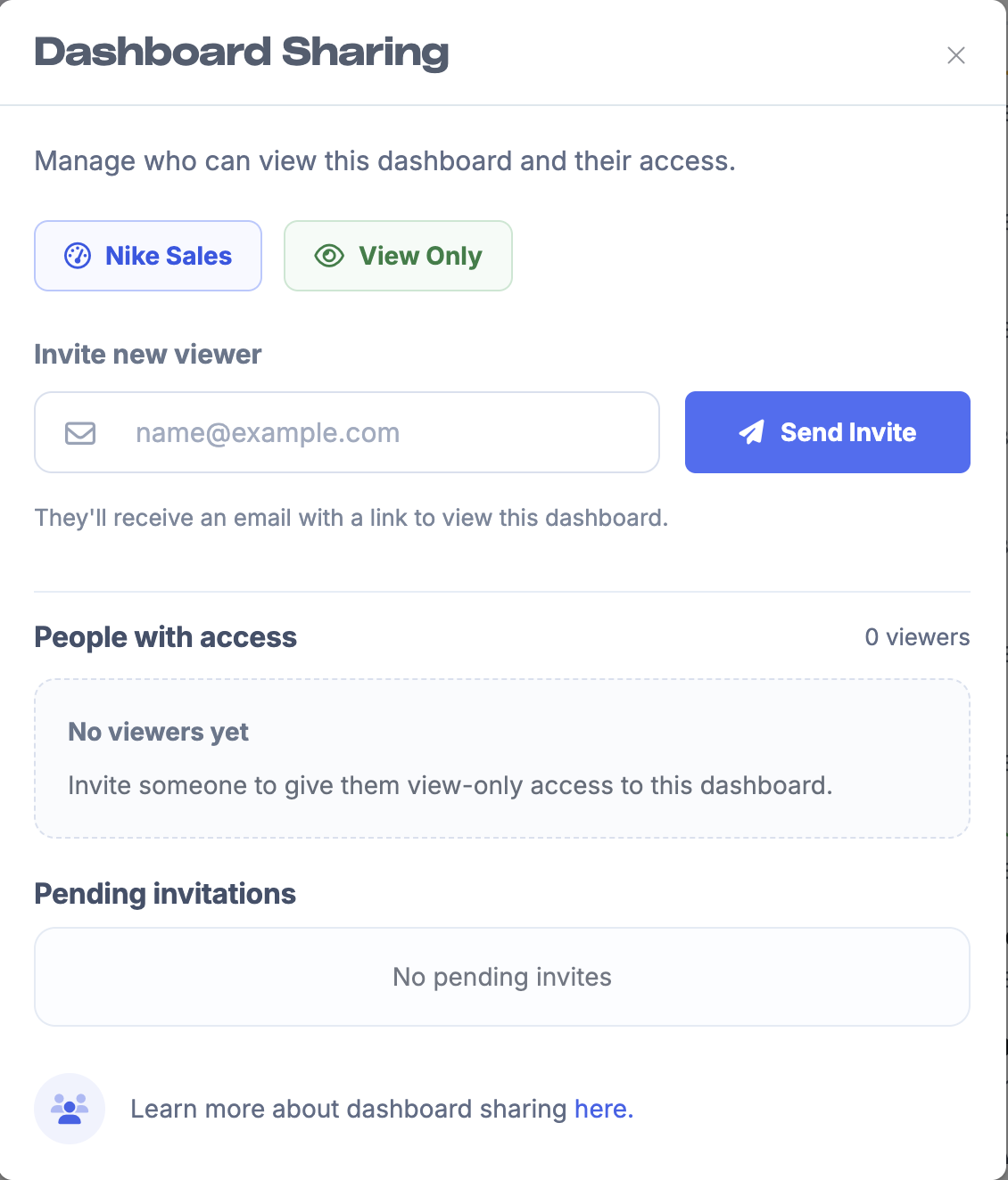 The share dialog where you enter the viewer's email