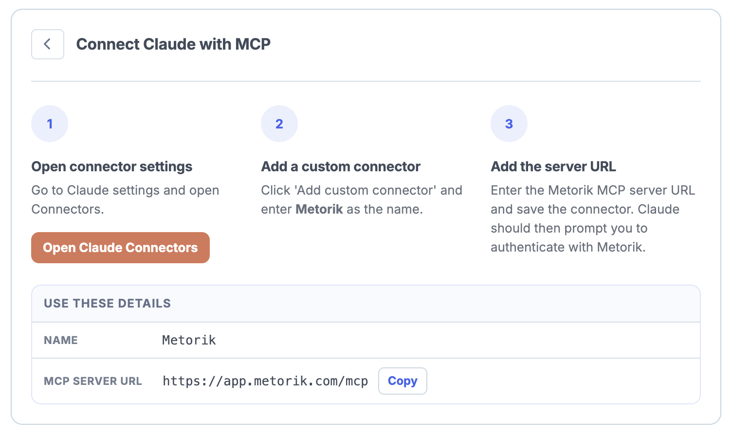 Claude MCP setup screen showing connector configuration