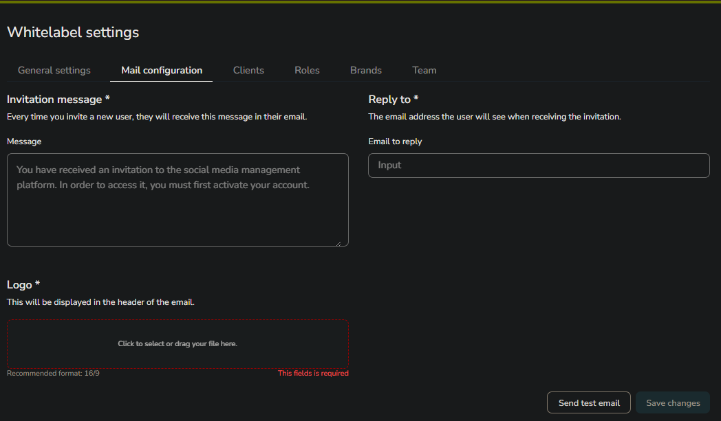 Mail configuration tab