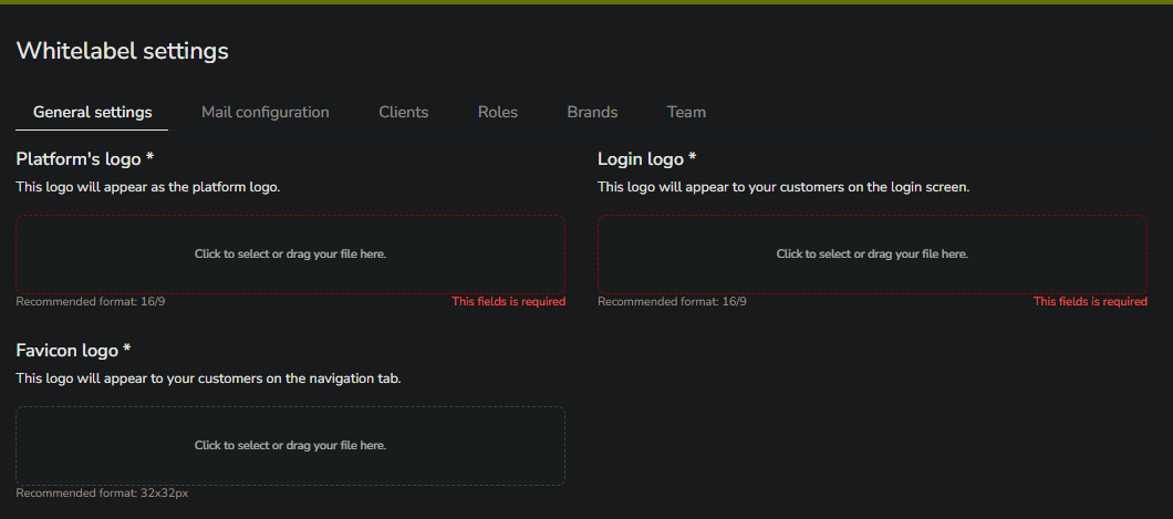Logos from General settings tab