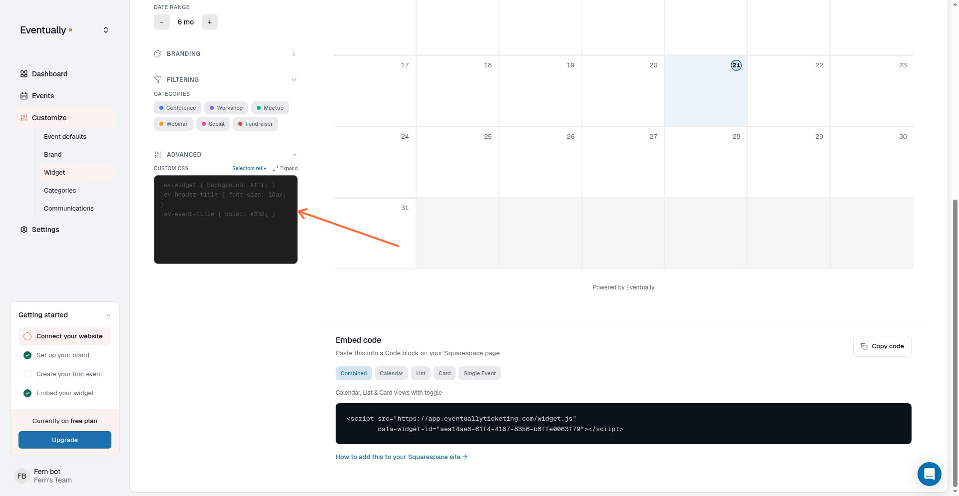 Custom CSS textarea in the Advanced tab